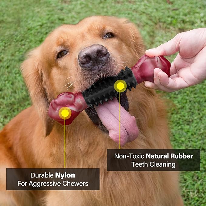 Apasiri Dog Toys for Aggressive Chewers with Bacon Flavor: 3-Pack Dog Bones for Large Dogs, 8" Chew Toys Long-Lasting, Tough Nylon & Rubber Dogs Toys