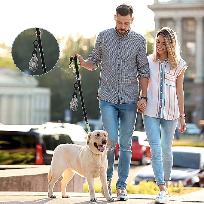 PuppyDoggy Dog Poop Bag Holder for Leash Waste Bag Carrier Dog Poop Bag Dispenser for Walking Running Bicycle Accessory 2 Pieces (Black + Blue)
