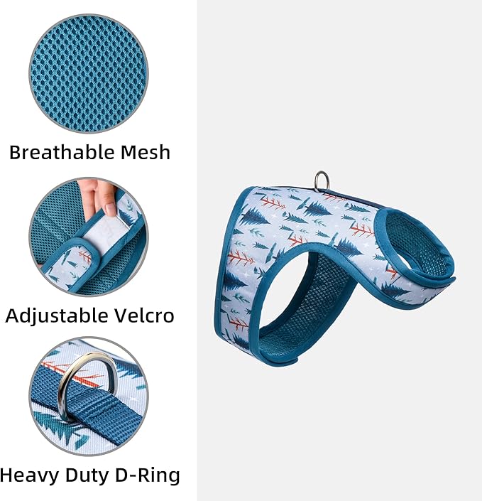 Mile High Life Dog Harness, Air Mesh Floral Vest Harness for 20 lbs Small Dogs & Cats, Easy Get on Adjustable Easy Closures Both Neck and Chest(Gray Tree, XS Chest 14"-16")