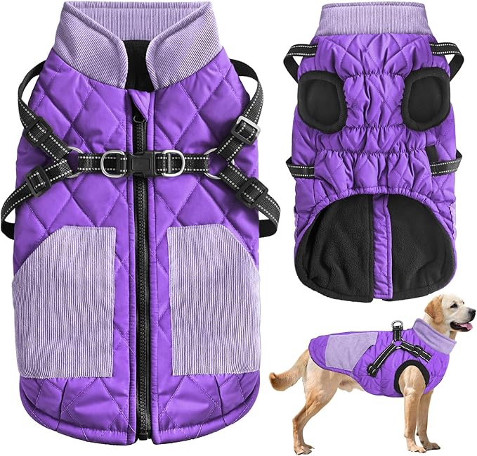 Mosucoirl Warm Dog Coats Pet Clothes, Waterproof Dogs Jacket Reflective Pet Outfits Winter Dog Cold Weather Coat Cozy Snow Jackets Vest for Small Medium Large Dogs Puppy Doggie (Purple, L)