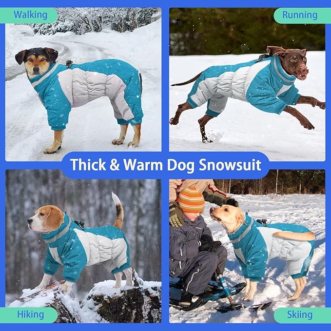 MIGOHI Full Body Dog Coat - Warm Reflective Small Dog Winter Coat with Harness, Turtleneck Fleece Jacket for Dogs,Four-Leg Windproof Puffer Jackets Snowsuit with Zipper for Small Medium Large Dogs,S