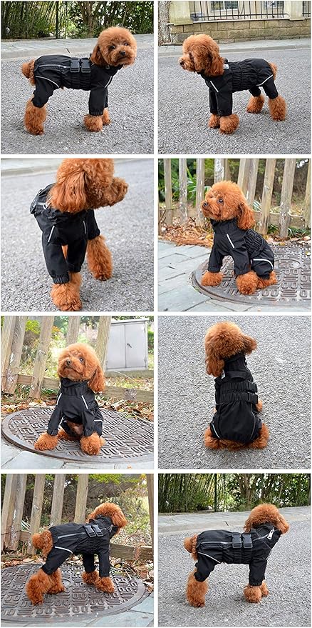 Dogs Waterproof Jacket, Lightweight Waterproof Jacket Reflective Safety Dog Raincoat Windproof Snow-Proof Dog Vest for Small Medium Large Dogs Black 5XL