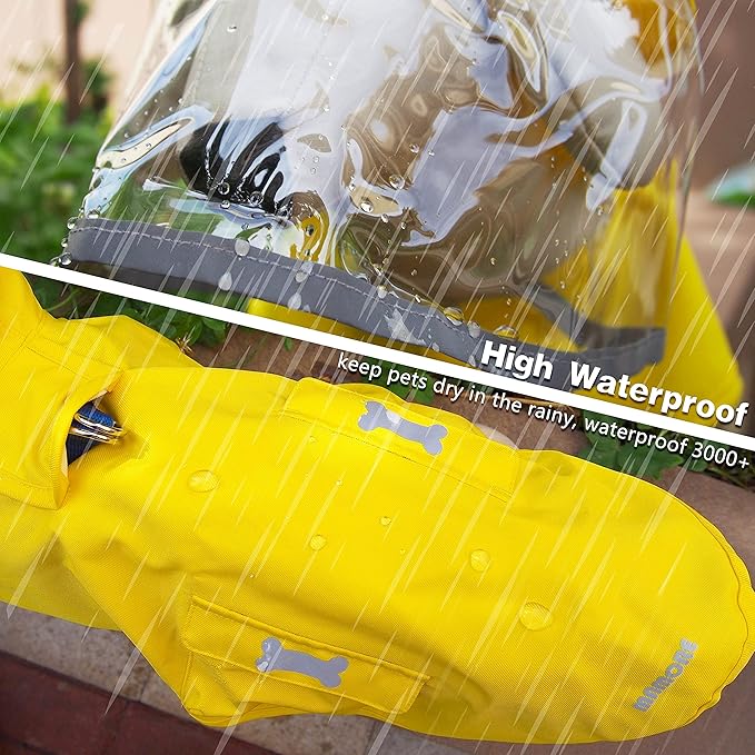 Dog Raincoat,Waterproof Rain Poncho with Hoodie, High Reflective Adjustable Pet Rain Jacket with Leash Hole for Small Medium and Large Dogs (Orange, Large: 22-37lbs)