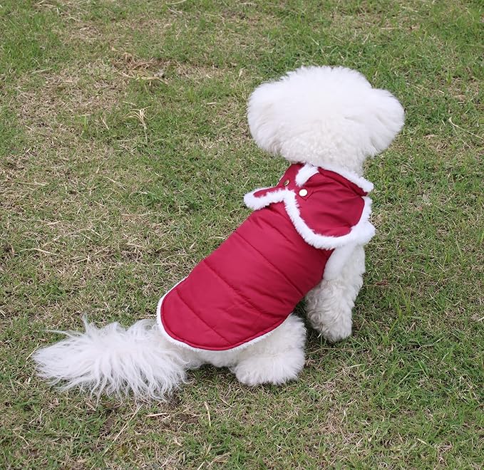 Shawl Design Fleece Lined Warm Dog Jacket for Winter Cold Weather,Soft Windproof Large Dog Coat,Red XXL