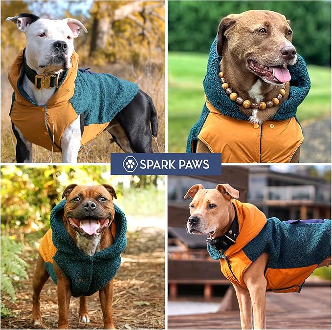 Spark Paws Reversible Dog Sweater, Sherpa Vest with Warm Fleece Lining, Warm Coat for Winter, Suitable for Small Medium, Large, XL XXL Dogs- Orange and Green - 4XL