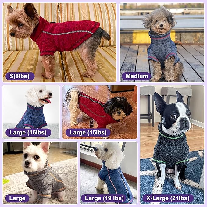 cyeollo Dog Coat Fleece Sweater Jacket Step in Reflective Dog Coats with D Ring Zipper Up Dogs Sweaters for Small Dogs Grey