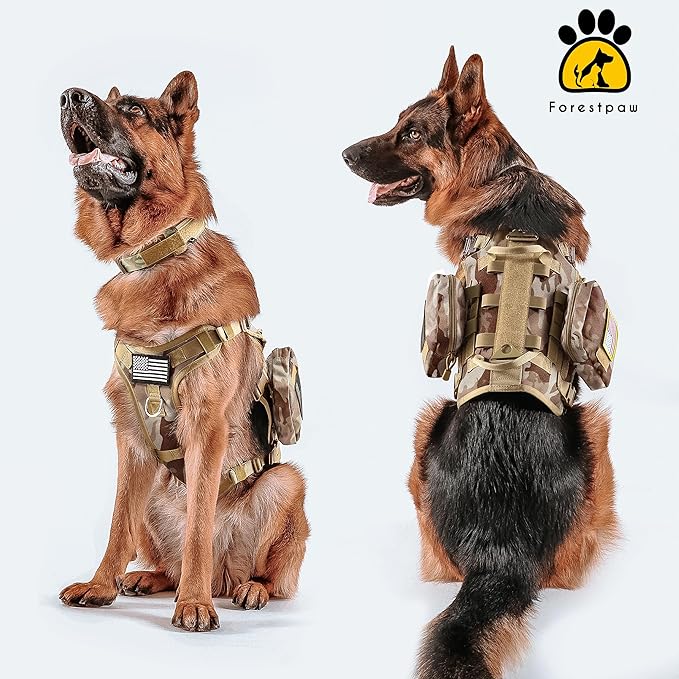 Forestpaw Dog Harness Medium Sized,Tactical Dog Harness with Handle,No Pull Military Style Service Dog Vest with Pockets Adjustable for Medium Large Dogs,Camouflage Brown,Chest 15.5-25.5"