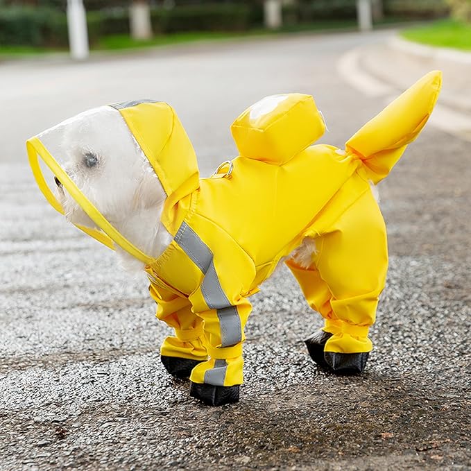 Small Dog Raincoat with Legs, Ideal for Teddy Bears, Waterproof Full Coverage with Mini Backpack, Reflective Hoodie and Detachable Tail (Yellow, Large(Suggest Weight 8.8-13.2lb))