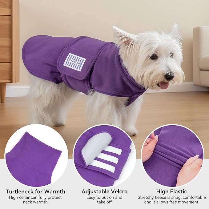 cyeollo Small Dog Sweater, Soft Fleece Sweaters Turtleneck Doggy Sweatshirt Warm Fall Winter Vest Stretchy Pet Clothes for Puppy Soft Doggie Coat Girl & Boy, Purple S