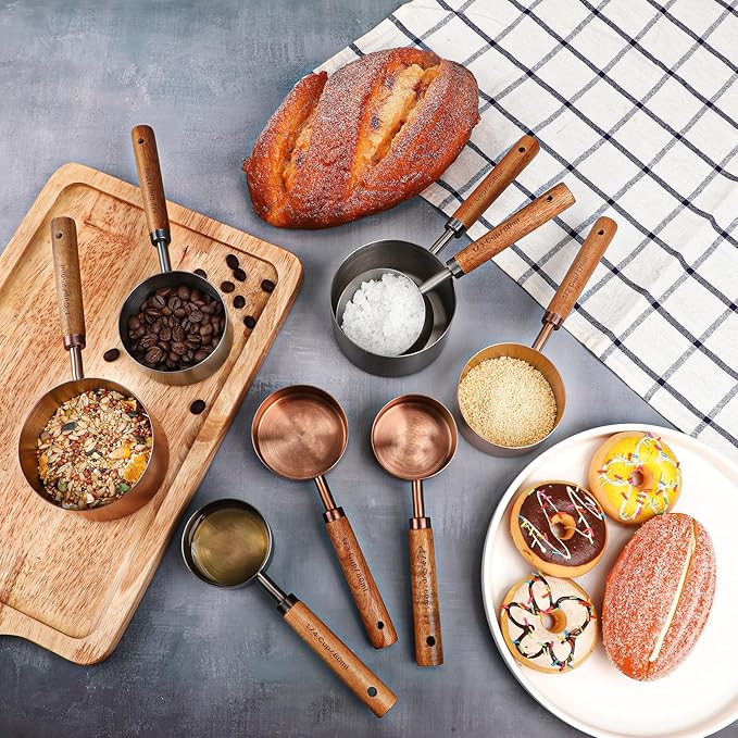 Measuring Cup with Wooden Handle, 1/4 Cup Titanium-plating 60 Ml Stainless Steel, Space Gray