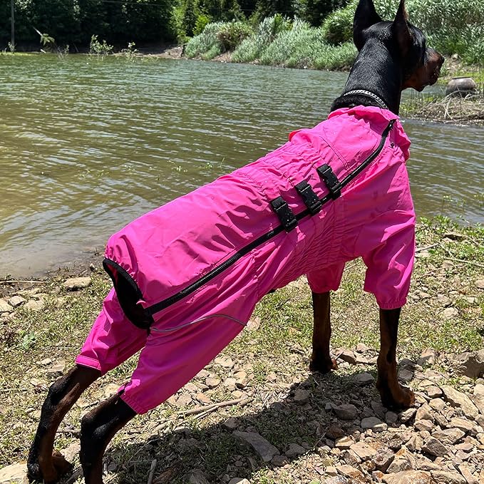 Dogs Waterproof Jacket, Lightweight Waterproof Jacket Reflective Safety Dog Raincoat Windproof Snow-Proof Dog Vest for Small Medium Large Dogs Rosered L