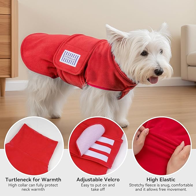 cyeollo XL Dog Sweater, Fleece Dog Sweaters Soft Stretchy Doggie Vest Turtleneck Doggy Sweatshirt Warm Fall & Winter Clothes for Medium to Large Dogs Girl, Red XL