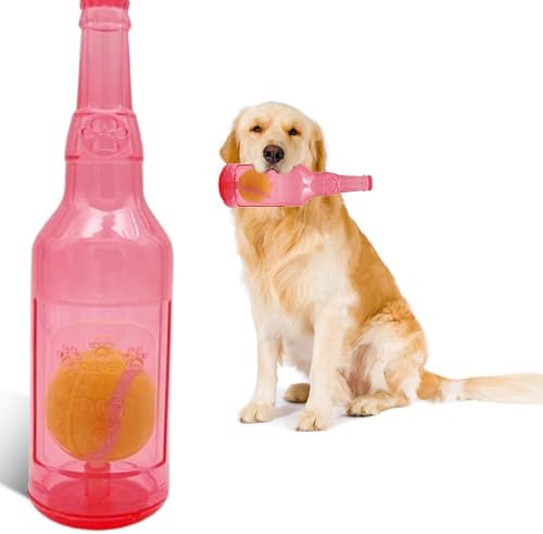 Dog Toys for Aggressive Chewers,Rubber Bottle Dog Toy Contains Tennis Ball,Indestructible Dog Toys for Large Dogs, Durable Dog Toys, Squeaky Dog Toys (Red, L)