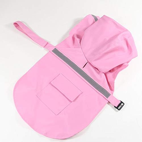 Mikayoo Large Dog Raincoat Adjustable Pet Waterproof Clothes Lightweight Rain Jacket Poncho Hoodies with Strip Reflective(Pink,L)