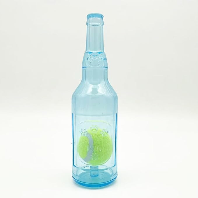 Wine Bottle Dog Toy, Fun Interactive Cute Squeaky Dog Toys with Tennis Ball Inside, Ideal for Large/Medium/Small Dogs to Fetch Games and Bonding Time, Not for Heavy Chewers, Large-Blue