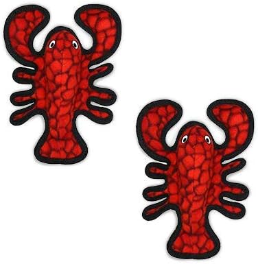 TUFFY - World's Tuffest Soft Dog Toy - Ocean Larry Lobster -Squeakers - Multiple Layers. Made Durable, Strong & Tough. Interactive Play (Tug, Toss & Fetch). Machine Washable & Floats. (Junior 2 Pack)