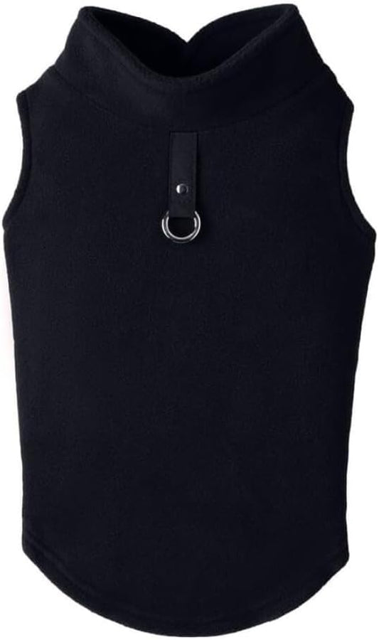 Gooby Fleece Vest Dog Sweater - Black, X-Small - Warm Pullover Fleece Dog Jacket with O-Ring Leash for Small to Medium Dogs