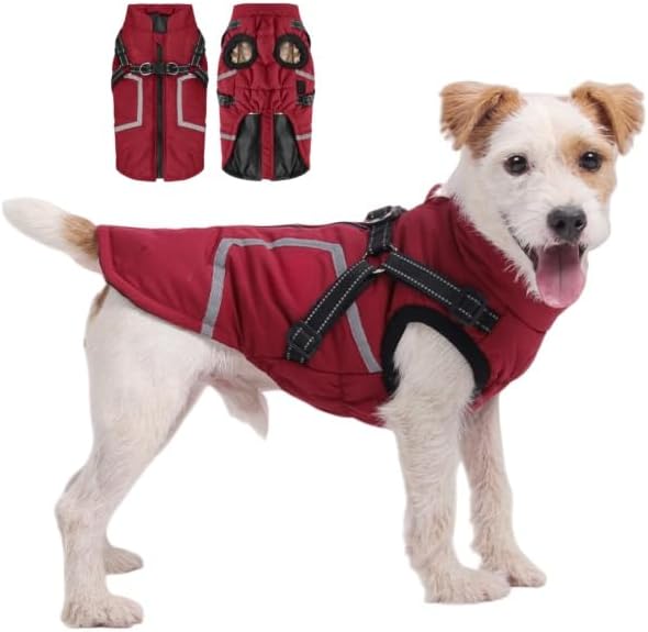 Warm Dog Coat Reflective Jacket, Waterproof Winter Coat for Dogs Turtleneck Dog Clothes for Cold Weather (Red, XL(Chest:18.9-20.4",Neck:(16.9"))