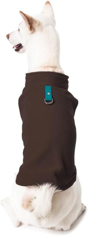 Gooby Fleece Vest Sweater - Brown-Turquoise, Large - Warm Pullover Jacket with O-Ring Leash - Winter Small Dog Coat - Cold Weather Clothes for Small Dogs Boy or Girl