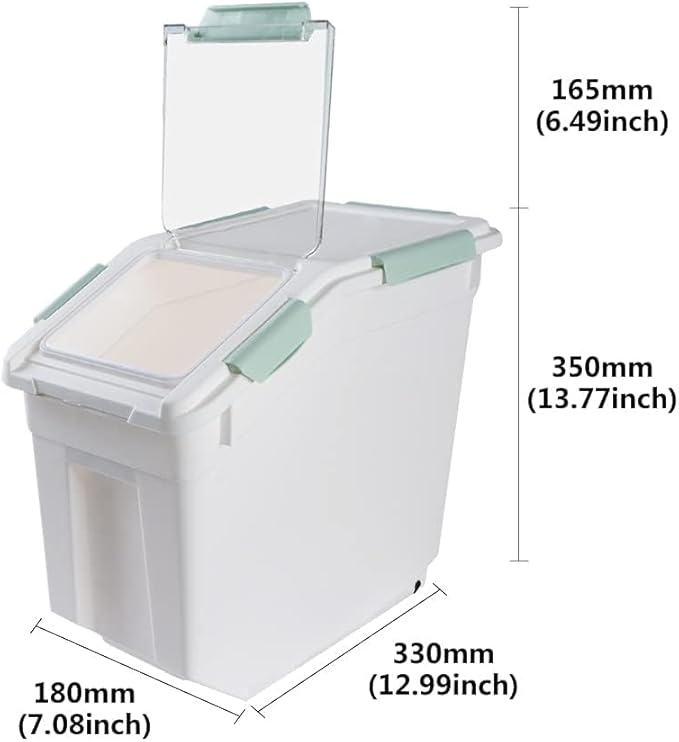 Large Flour Storage Container 25lb, 2 Pack BPA FREE Plastic Airtight Rice Storage Bin Pantry and Kitchen Food Organization, Barrel Measuring Cup and Airtight Lid for Sugar [Green ]