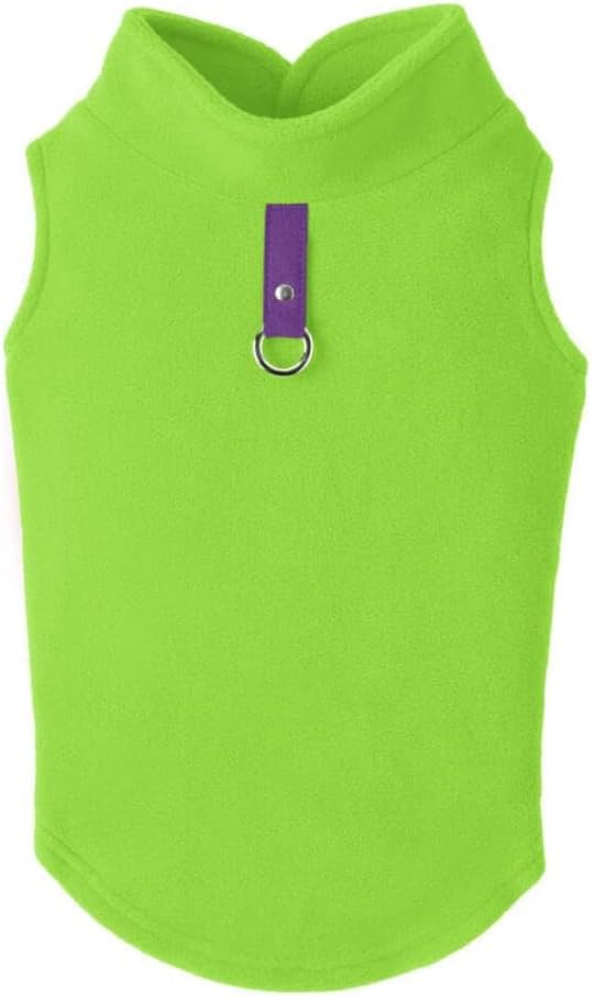 Gooby Fleece Vest Dog Sweater - Lime, Large - Warm Pullover Fleece Dog Jacket with O-Ring Leash for Small to Medium Dogs