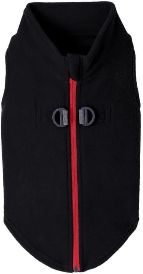 Gooby Zip Up Fleece Dog Sweater - Black, X-Small - Warm Pullover Fleece Step-in Dog Jacket with Dual D Ring Leash for Small to Medium Dogs