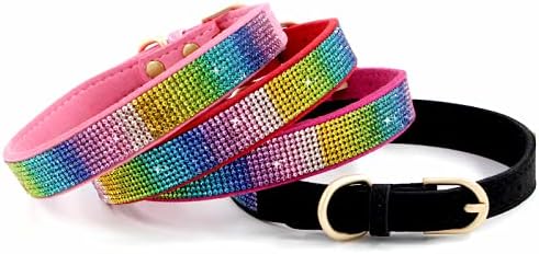 Serijoars Small Dog Collar with Rhinestone Crystal Diamond Colorful Bling Girl Puppy Cat Collars (M, Pink2)