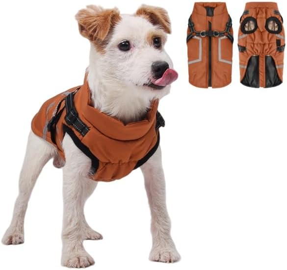 Warm Dog Coat Reflective Jacket, Waterproof Winter Coat for Dogs Turtleneck Dog Clothes for Cold Weather (Yellow, XL(Chest:18.9-20.4",Neck:(16.9"))