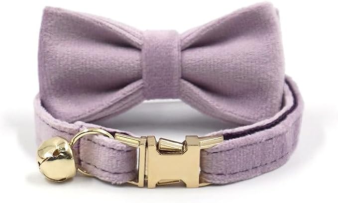 Personalized Cat Collar with Bells,Velvet Customized Small Cat Collar with Name Tag,Pet Collar with Name Phone Number Engraved ID Tags for Boy and Girl Kitten Cats (Purple)