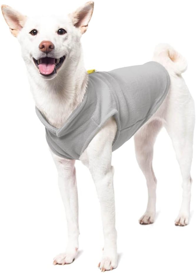 Gooby Fleece Vest Dog Sweater - Gray/Yellow, X-Large - Warm Pullover Fleece Dog Jacket with O-Ring Leash for Small to Medium Dogs