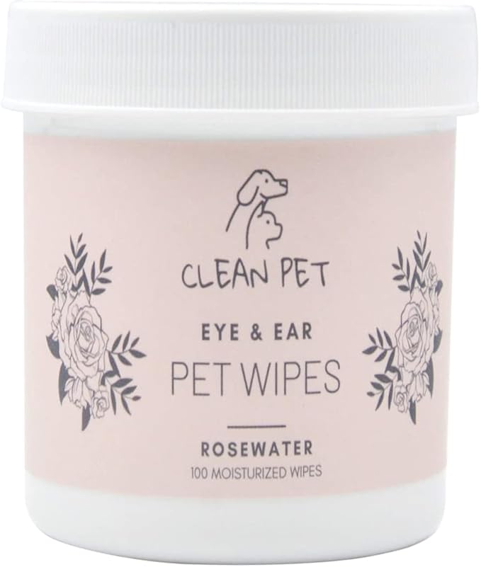 Veterinary Eye & Ear Wipes for Dogs & Cats - Removes Tear Stains & Infection Treatment - Hypoallergenic Rosewater - 100 Count
