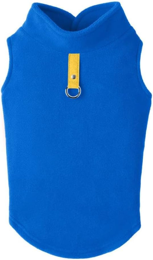 Gooby Fleece Vest Dog Sweater - Deep Blue, X-Small - Warm Pullover Fleece Dog Jacket with O-Ring Leash for Small to Medium Dogs