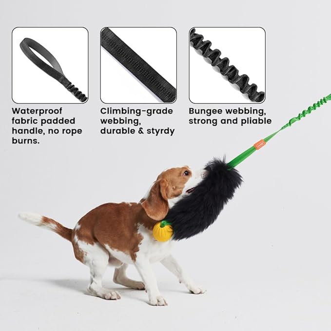 HOWGO Dog Rope Toy,Dog Bungee Chaser Toy 100% Sheepskin,Sheep Smell Tug Toy for All Breeds (Orange, with Rubber Ball)