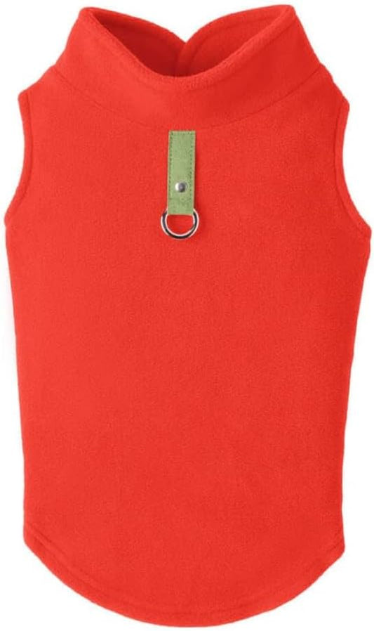 Gooby Fleece Vest Dog Sweater - Pumpkin, Large - Warm Pullover Fleece Dog Jacket with O-Ring Leash for Small to Medium Dogs