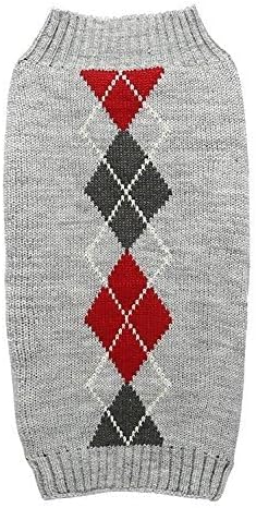 Grey Argyle Knit Pet Sweaters Clothes for Small Dogs, Classic Gray Medium M Size