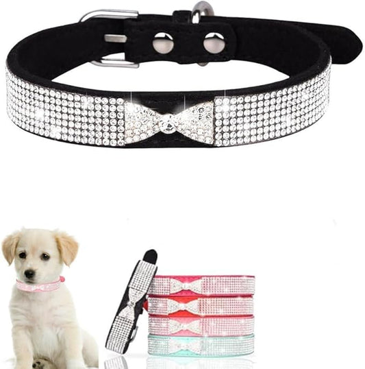 Serijoars Small Dog Collar with Rhinestone Crystal Diamond Colorful Bling Girl Puppy Cat Collars (S, Black3)
