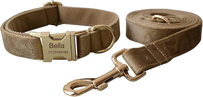 Dog Collar Custom Personalized Engraved Name and Phone Number for Puppy Small Medium Large Pets (M, Khaki)