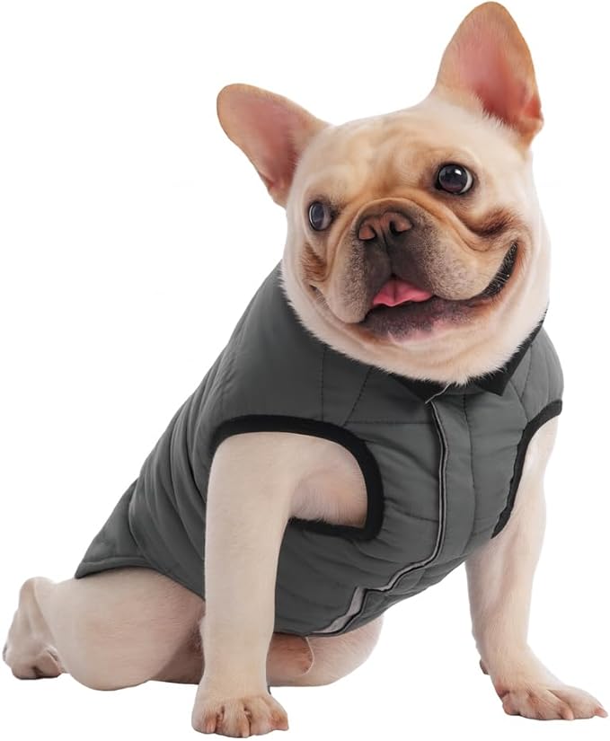 PetWarm Reversible Dog Cold Weather Coats, Waterproof Dog Puffer Vest, Vest for Dogs with Hook-and-Loop Strap, Windproof Outdoor Coat for Winter Walks and Snowy Days, Grey, XS