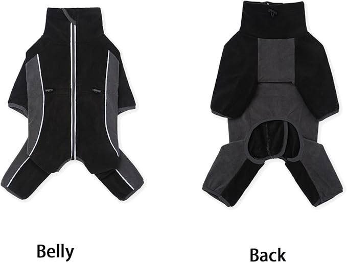 Fleece Dog Coat for Small Medium Dog,Pullover Pajamas Jumpsuit Bodysuit Puppy Coats with Legs, Pet Windproof Warm Cold Weather Jacket Full Body Vest Cozy Snowsuit Outfit Clothes (Black, M)