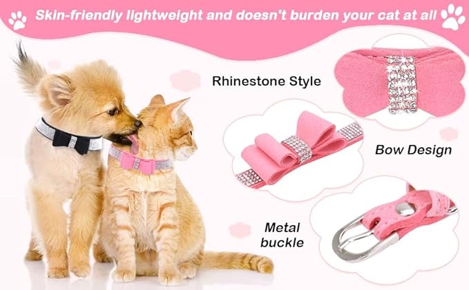 Serijoars Small Dog Collar with Rhinestone Crystal Diamond Colorful Bling Girl Puppy Cat Collars (M, Black1)