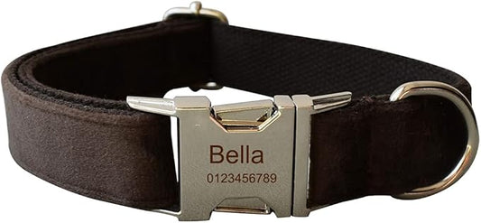 Dog Collar Custom Personalized Engraved Name and Phone Number for Puppy Small Medium Large Pets (L, Coffee)