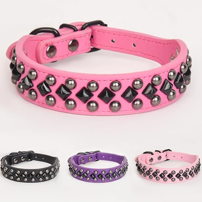 Serijoars Spiked Studded PU Leather Dog Collar for Small, Medium, Large Breeds, Pit Bull, Bully, Husky, Terrier, Adjustable (Black, M (32-38CM))