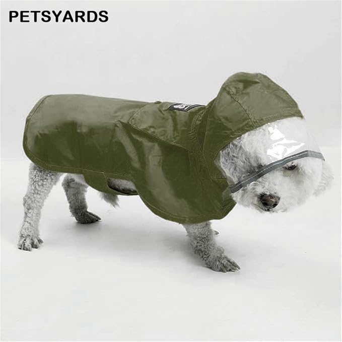 Pet Raincoat Packable Hooded Dog Rain Jacket Reflective Strips Lightweight Adjustable Poncho for Small Medium Large Dogs Army Green S