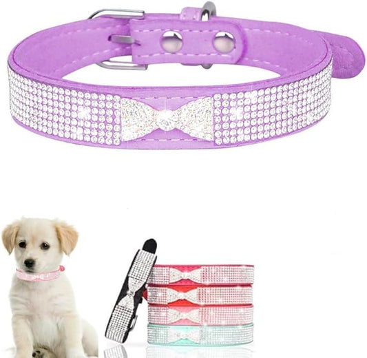 Serijoars Small Dog Collar with Rhinestone Crystal Diamond Colorful Bling Girl Puppy Cat Collars (S, Purple3)