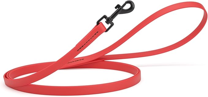 Dogline Biothane Waterproof Dog Leash 2/4/6 Ft Strong Coated Nylon Webbing with Black Hardware Odor-Proof Easy to Clean High Performance for Small or Large Dogs Made in USA, Cherry Red