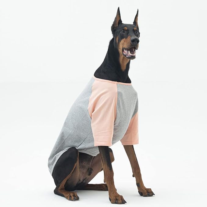 Dog Shirt for Small and Large Dogs Raglan Cotton T-Shirts Soft Breathable Dog Shirts pet Clothes Gray Series (3X-Large, Gray/Peach)