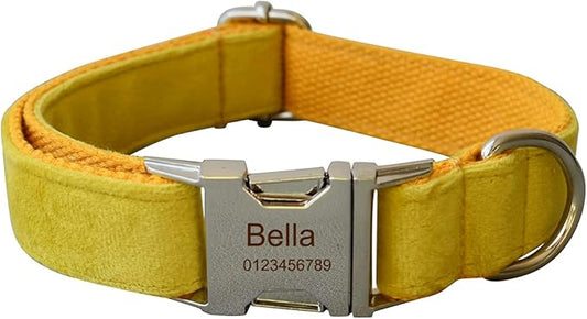 Dog Collar Custom Personalized Engraved Name and Phone Number for Puppy Small Medium Large Pets (M, Yellow)