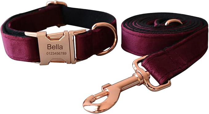 Dog Collar Custom Personalized Engraved Name and Phone Number for Puppy Small Medium Large Pets (M, Red Wine)