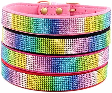 Serijoars Small Dog Collar with Rhinestone Crystal Diamond Colorful Bling Girl Puppy Cat Collars (S, Hot Pink2)