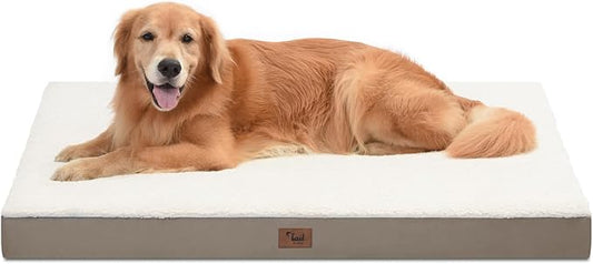 Orthopedic Dog Bed for Extra Large Dogs, XL Comfort Pet Mat for Large Sized Dog 44x32 Inch, Egg Crate Foam with Removable Washable Oxford Cover, Khaki White